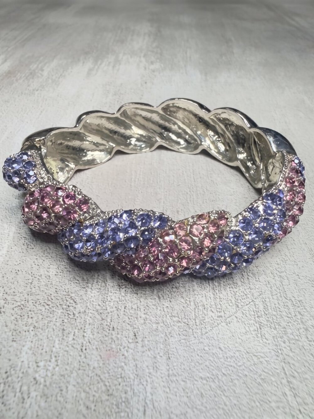 Pave Purple Pink Rhinestone Magnetic Bracelet Twist Design - Picture 6 of 8